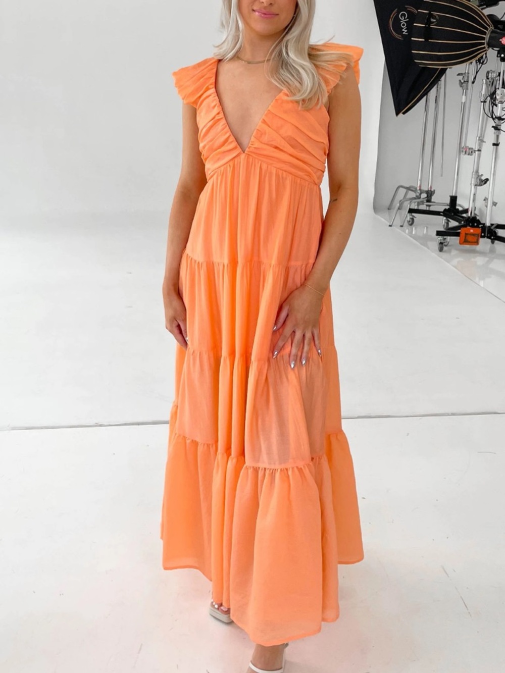 Grey Bandit Orange Ruffle Strap Maxi Dress - Women